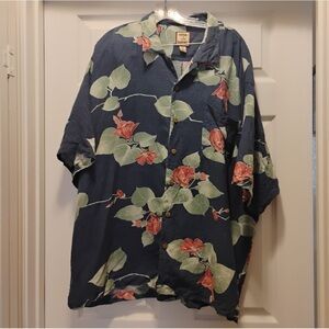 Vintage Tommy Bahama 100% Silk Hawaiian Floral Button Down Shirt Size XXL